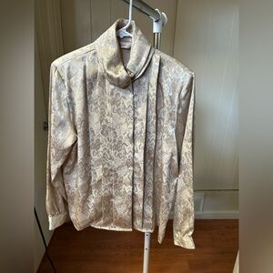 Vintage button-down wrapped High collar floral pleated Front blouse Size 12